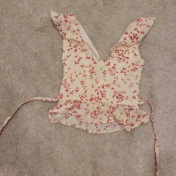 H&M Floral Peplum Flounce Sleeveless Blouse Size 0 - Picture 6 of 7